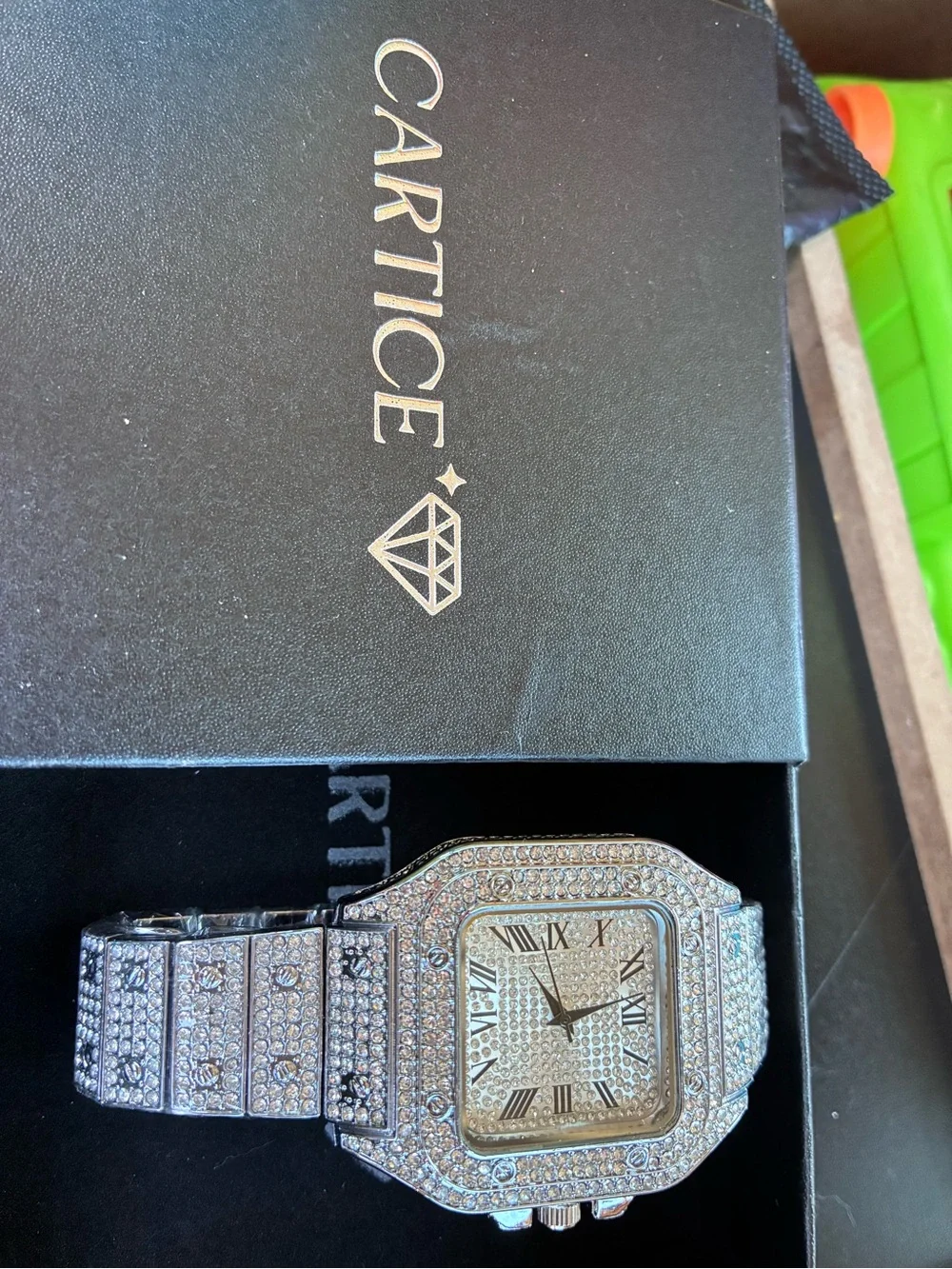 Silver-tone Iced Out Men's Bracelet Watch
